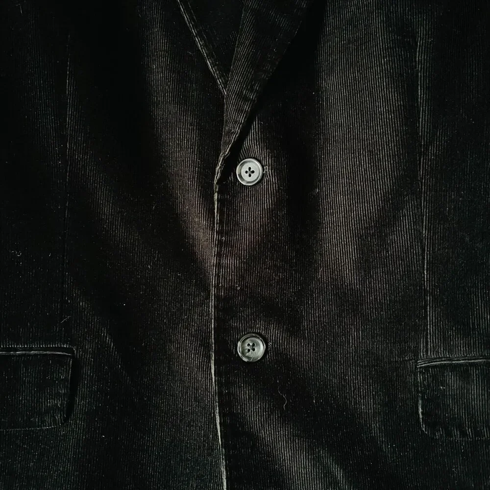Mens Corduroy Sport Coat Sz 44L Black Cotton Blend 2 Button Blazer Jacket Turkey
